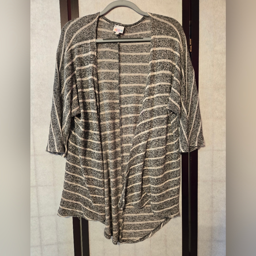 LuLaRoe Open-Front Striped Cardigan - Gray & White